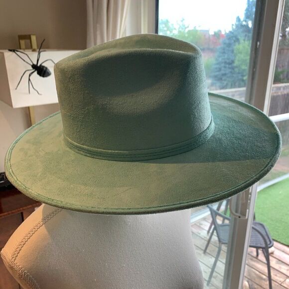 Hat, broad brim, EUC, faux suede, size med, adjustable, stetson style, turquoise - Picture 1 of 16